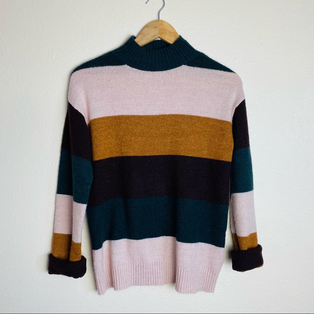 Philosophy Striped Ribbed Hem Turtleneck Sweater